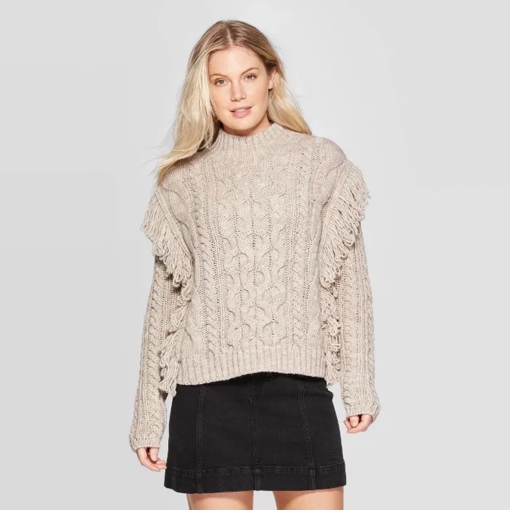 Cable fringe sweater